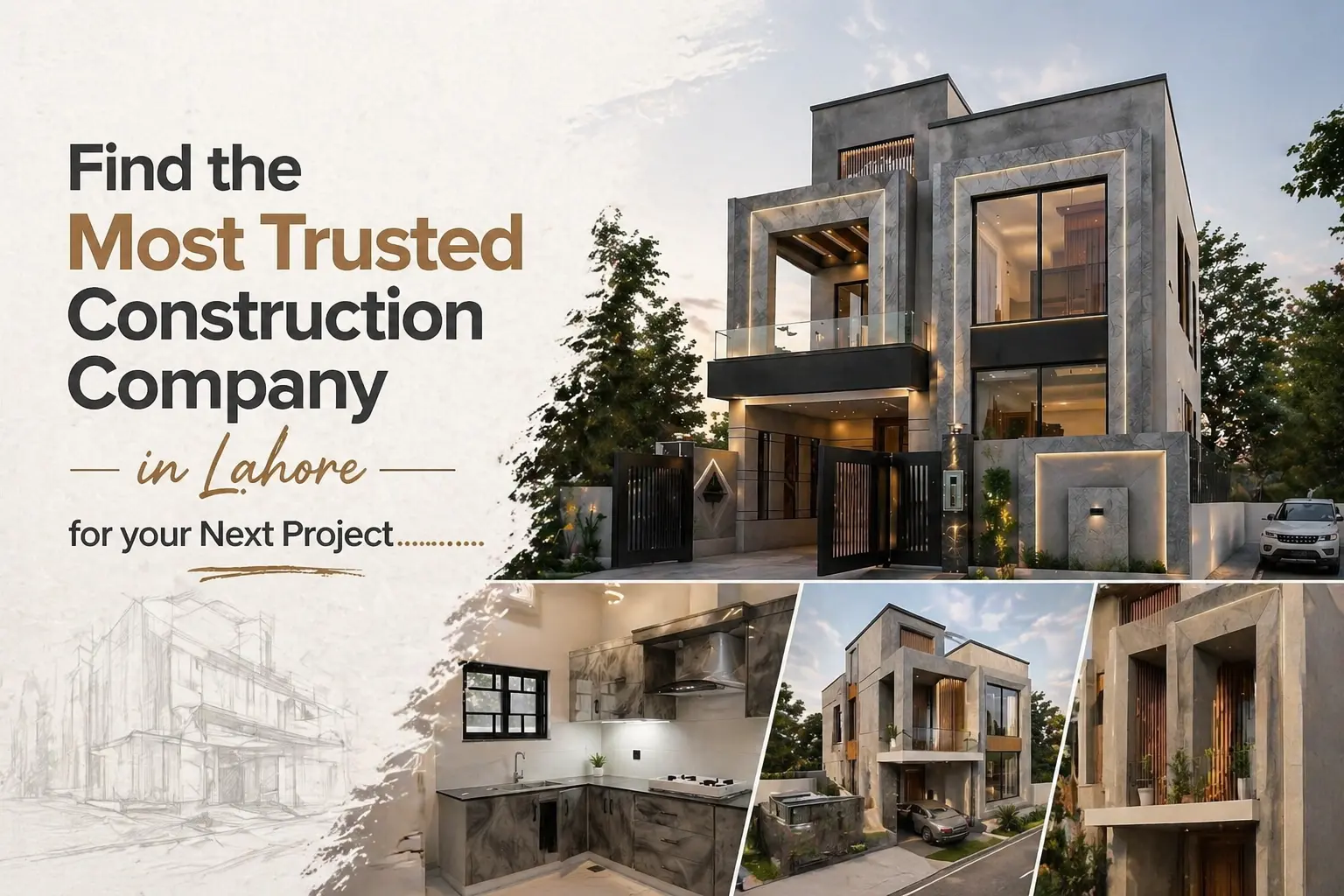 Modern residential construction by the most trusted construction company in Lahore, featuring a luxurious house with contemporary design and high-quality finishes.