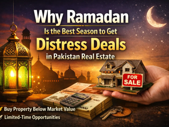 Ramadan real estate deals Pakistan showing distress property opportunity with house for sale and investment concept