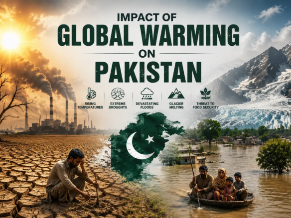 Flooded Sindh village showing the impact of global warming on Pakistan, 2022 floods
