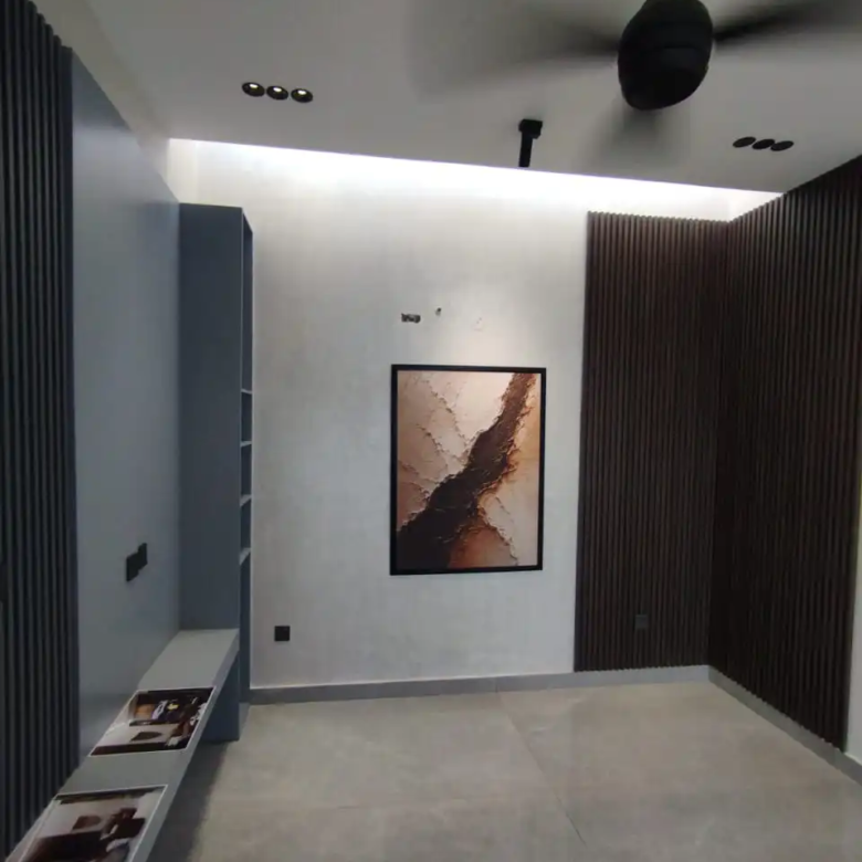 Elegant TV lounge custom wall paneling design layout