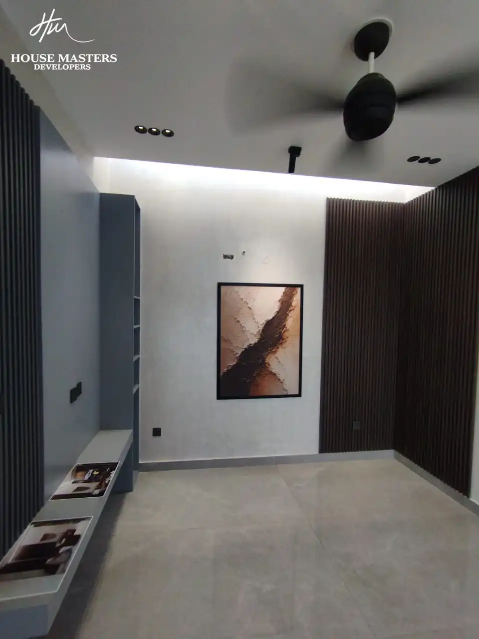 5 Marla Modern House for Sale in DHA Rahber Lahore Elegant TV lounge custom wall paneling design layout