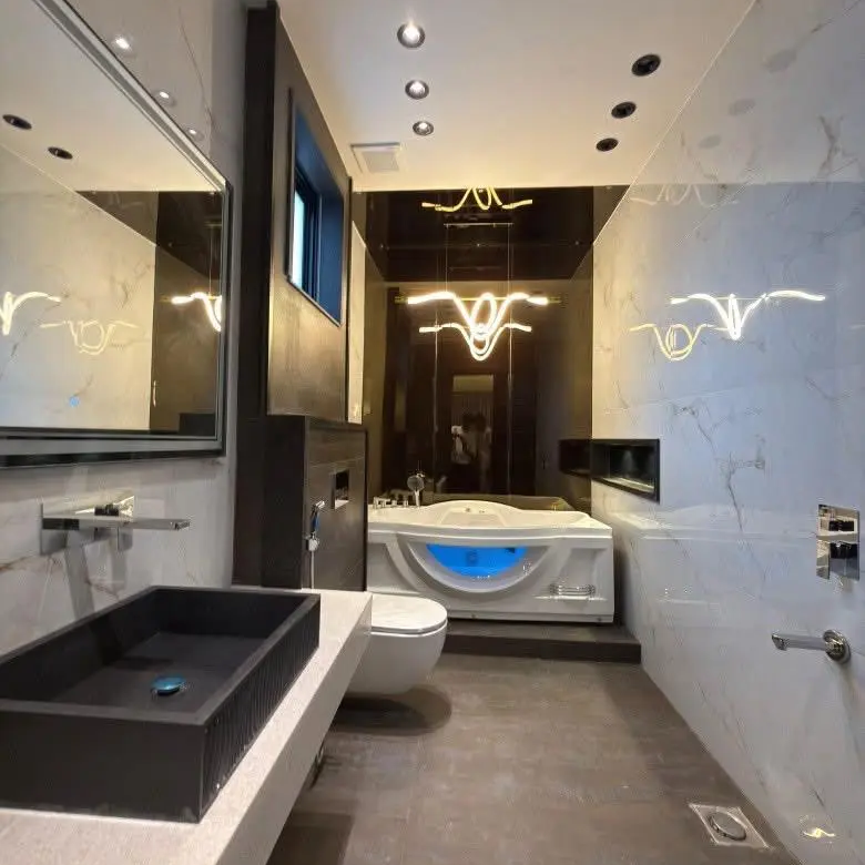 Modern bathroom in 5 Marla Corner House For Sale DHA Rahber