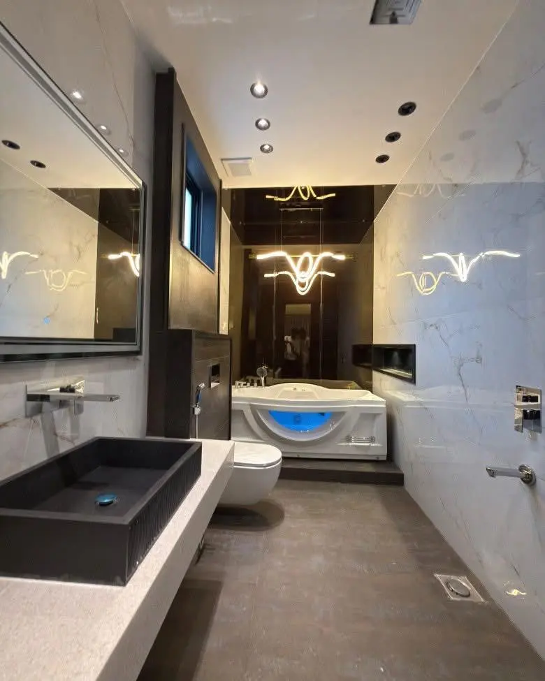 Modern bathroom in 5 Marla Corner House For Sale DHA Rahber