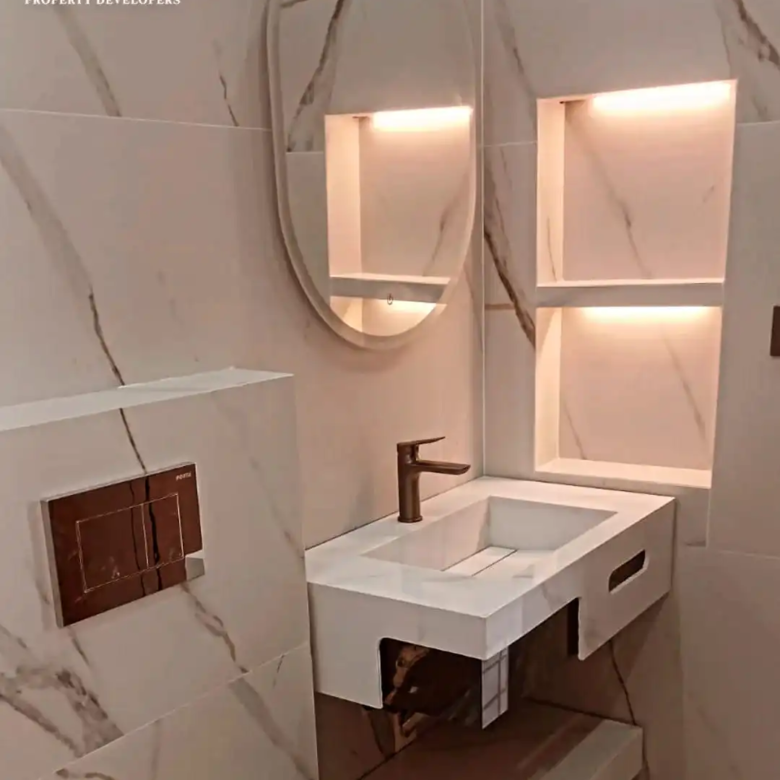 Bedroom with attached bathroom in 5 Marla DHA Rahbar house