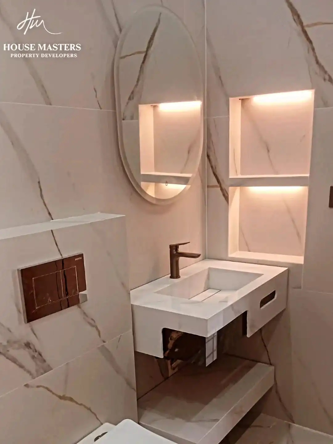 Bedroom with attached bathroom in 5 Marla DHA Rahbar house