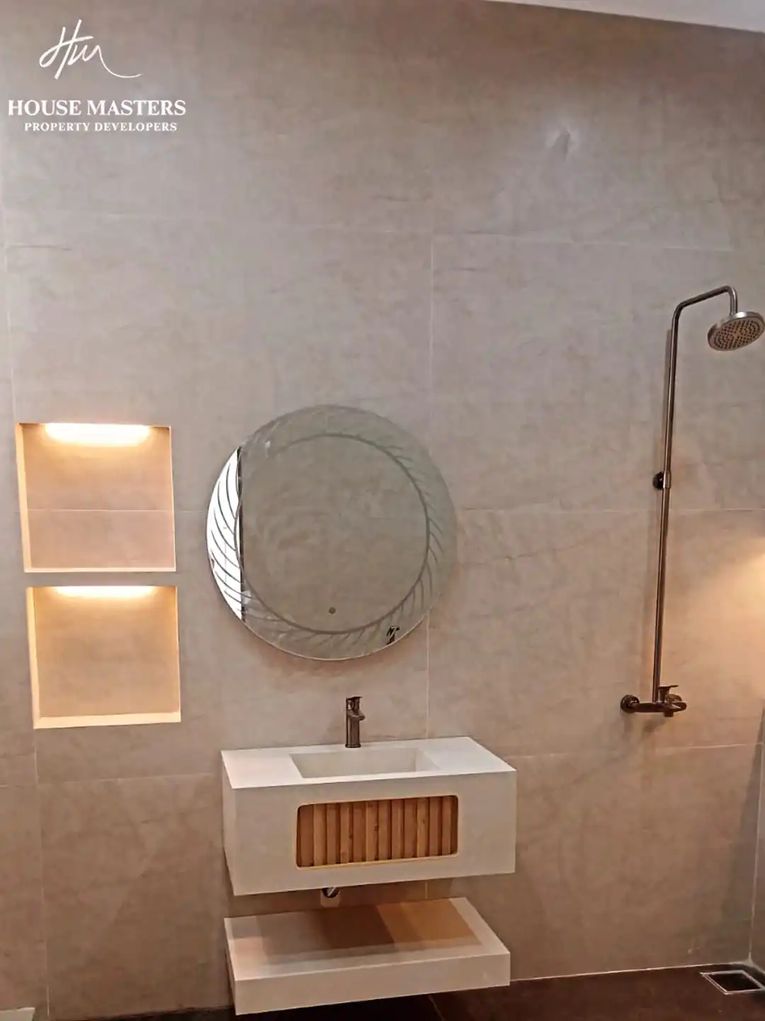 Bedroom with attached bathroom in 5 Marla DHA Rahbar house