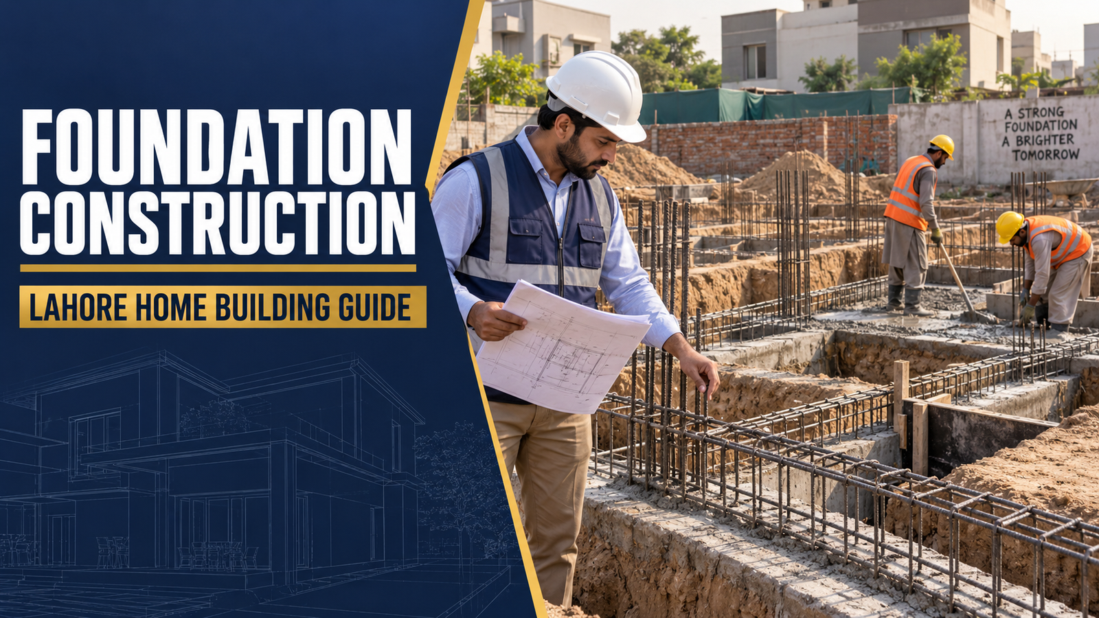 Foundation construction Lahore with reinforced concrete footings