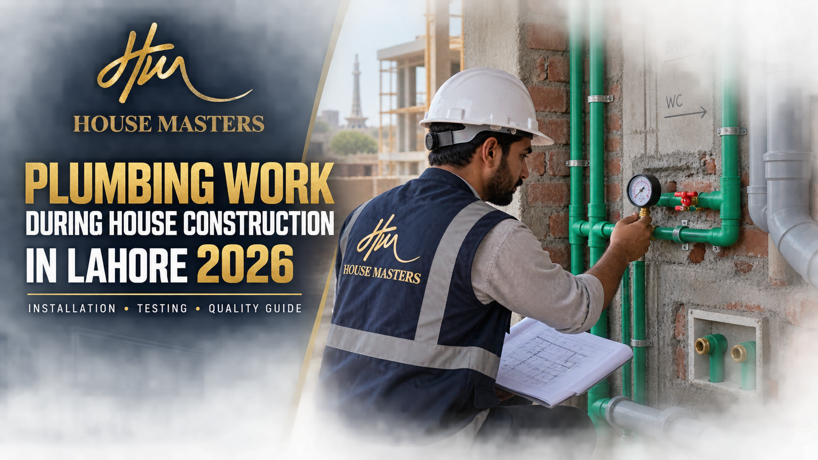 Plumbing work during house construction in Lahore by HMPD House Masters